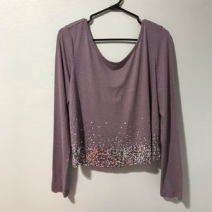 NEW Ludi Cropped Embellished Sequin Purple Top L